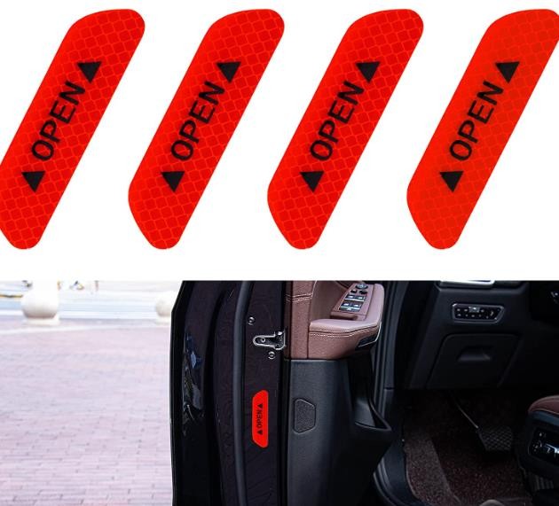 SINGARO 4PCS Car Door Open Reflective Attention Sticker, Driving Reminder Sticker, Night Visibility, Car Decorative Accessories, Universal for Trucks, SUVs, Bicycles and Vans (Red)