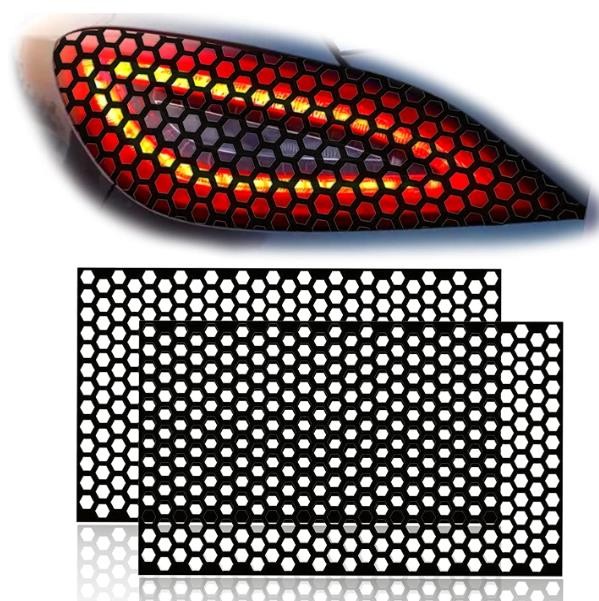 2Pcs Universal Car Rear Tail Light Lamp Stickers Honeycomb Type Decal,Car DIY Self Adhesive Tint Film Sheet for Car Rear Tail Light Headlight Taillight Cover Trim18.89'' x 11.81''(Black)