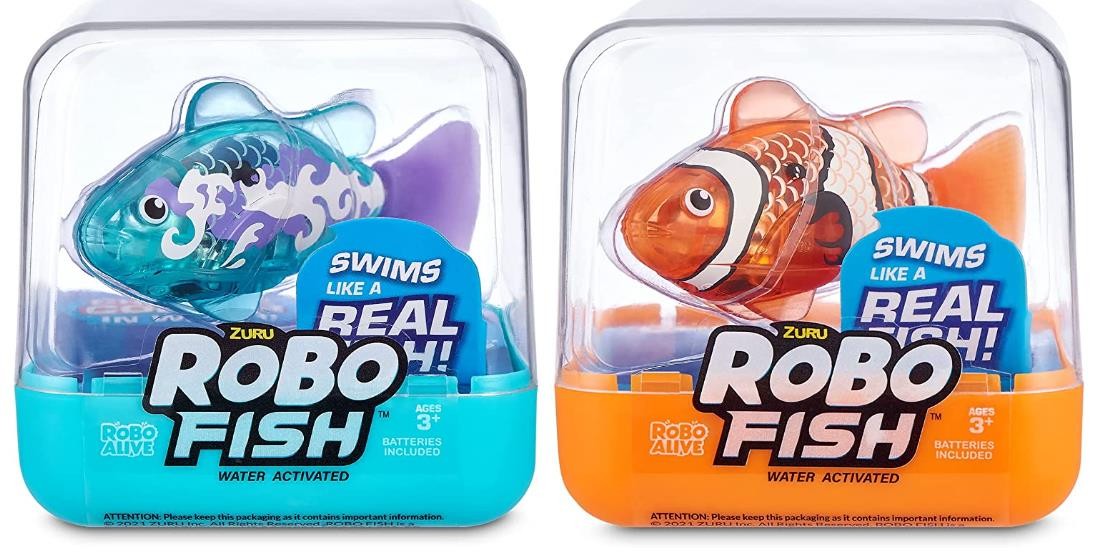 Robo Alive Robo Fish Series 2 (Teal + Orange 2 Pack) by ZURU Robotic Swimming Fish Water Activated, Changes Color, Comes with Batteries, Amazon Exclusive - Teal + Orange (2 Pack), 7165E
