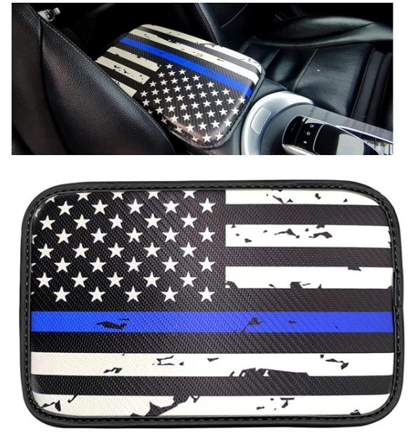 Miytsya 1PC Car Center Console Pad, Custom Carbon Fiber PU Leather Auto Armrest Cover Protector, Waterproof Car Armrest Cover Fit for Most Vehicle, SUV, Truck, Car (American Flag Black)
