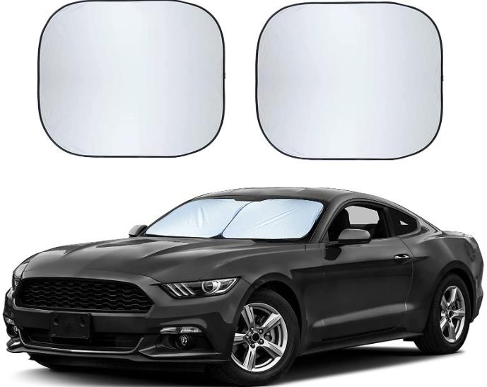 EcoNour 2-Piece Car Windshield Sun Shade | Durable 230T Polyester Sun Shield for Front Window Blocks UV Rays | Foldable Automotive Interior Accessories for Sun Protection | Medium (28 x 31 inches)