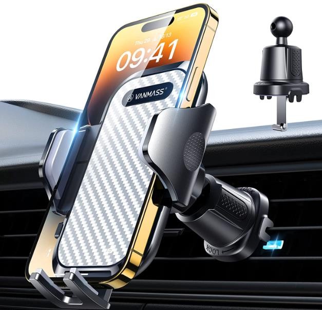 [2022 Latest] VANMASS Car Vent Phone Mount [Super Steel-Hook] Air Vent Holder Clip Sturdiest Shockproof Universal Mobile Cell Phone Mount Handsfree Stand Cradle for iPhone 14 13 Samsung Galaxy silvery