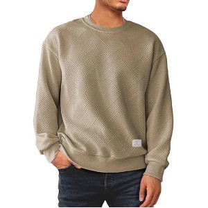 Men's Crewneck Sweatshirts Soild Color Geometric Texture Long Sleeve Casual Pullover Shirt