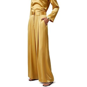 LilySilk Womens Pure Silk Pants Ladies 28MM Heavy Silk Lemon Drop Trouser with High Waist & Wide Leg for Most Occasions
