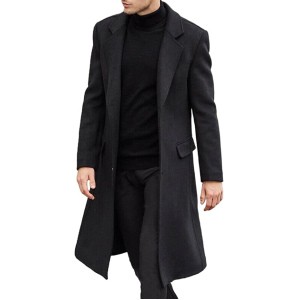 SOMTHRON Men's Casual Trench Coat Slim Fit Notched Collar Long Jacket Overcoat Single Breasted Pea Coat wih Pockets