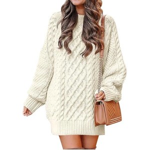 ANRABESS Women Long Sleeve Oversized Cable Knit Chunky Baggy Loose Pullover Tunic Mini Sweater Dress 2024 Trendy Fall Outfits