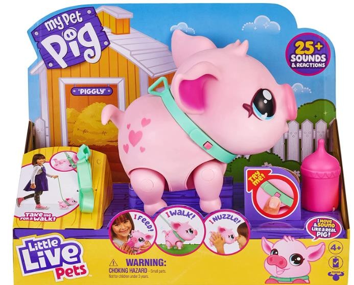Little Live Pets - My Pet Pig: Piggly | Soft and Jiggly Interactive Toy Pig That Walks, Dances and Nuzzles. 20+ Sounds & Reactions. Batteries Included. for Kids Ages 4+