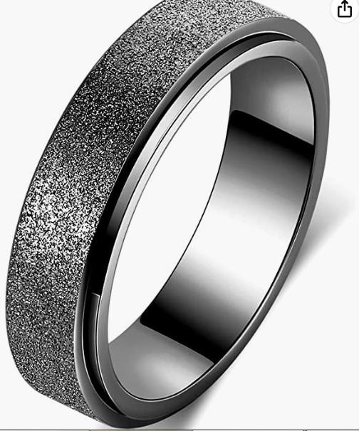 Titanium Stainless Steel Anxiety Ring for Women Men, Size 6-10, Width 6MM, 5-Color: Rose Gold-Rainbow-Silver-Black-Blue, Sand Blasted Finished