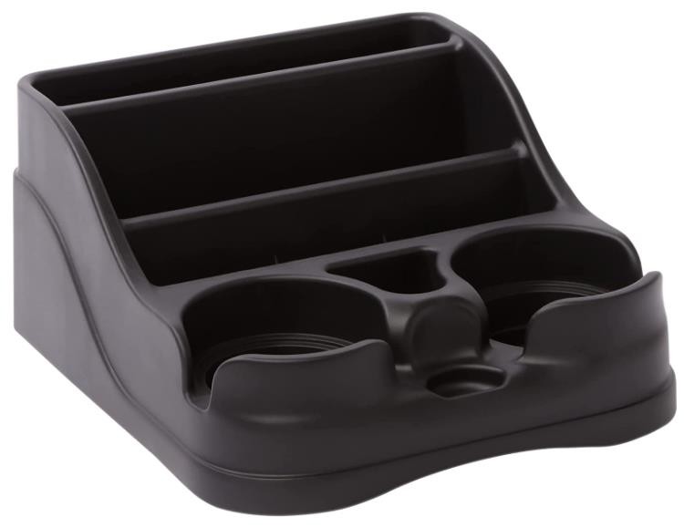Moblorg Small Center Console for Cars, Trucks, Minivans, SUVs, Vehicle Organizer, Cup Holders, Recycled Plastic, Made in USA (Black)
