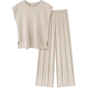 Ekouaer Lounge Sets for Women Two Piece Outfits Knit Cap Sleeve Tops Wide Leg Pleated Pants Casual Dressy Sweater Sets