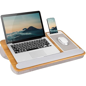 LAPGEAR Home Office Pro Lap Desk with Wrist Rest, Mouse Pad, and Phone Holder - Oak Woodgrain - Fits up to 15.6 Inch Laptops - Style No. 91599