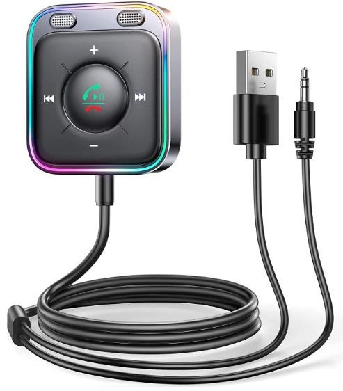 Bluetooth 5.3 Car Adapter【Enhanced Dual Mics & ENC Noise Cancellation】 3.5mm AUX Adapter, Bluetooth Wireless Receiver Car Audio Stereo Kits, Hands-Free Call, Plug and Play, Built-in Noise Filter IC