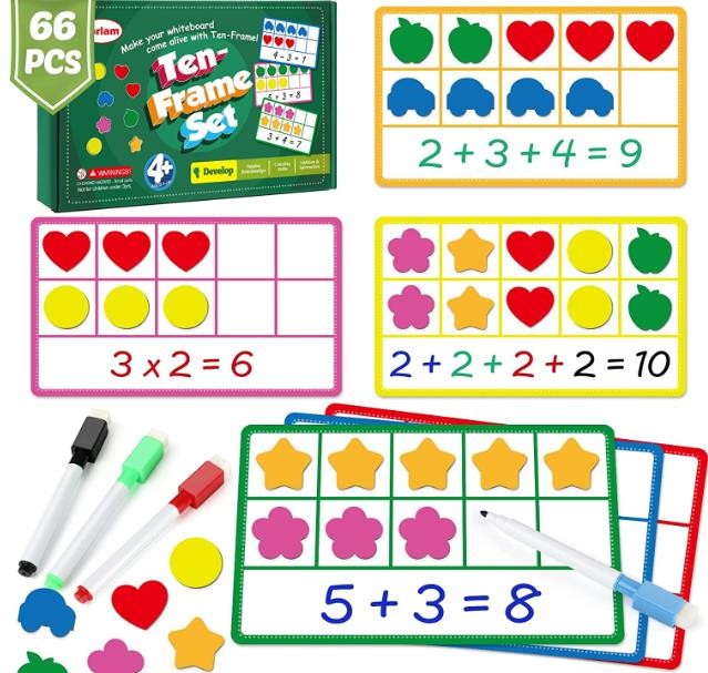 Torlam Magnetic Ten Frame Set, Math Games for Kids Math Manipulatives Elementary Kindergarten Preschool Classroom Must Haves, Math Counters Toddler Learning Toys Game for Homeschool Special Education