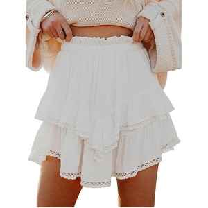 Flowy Shorts for Women Casual Boho Ruffle Tiered Skorts High Waist Mini Skirts Golf Tennis Crochet Shorts