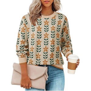 ZESICA Women's Long Sleeve Crewneck Sweater 2025 Fall Printed Cute Oversized Knitted Pullover Tops Trendy Clothes