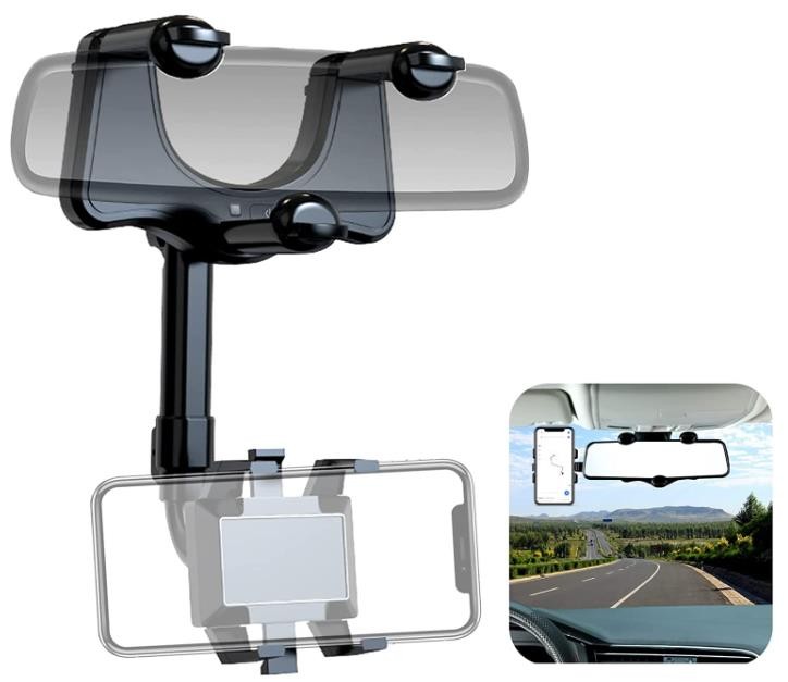 Vfoiop Rear View Mirror Phone Holder 360 Rotatable and Retractable Multifunctional Car Phone Mount Automobile Cradles for Car, Smartphones