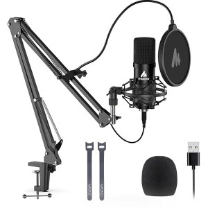 USB Microphone, MAONO 192KHZ/24Bit Plug & Play PC Computer Podcast Condenser Cardioid Metal Mic Kit with Professional Sound Chipset for Recording, Gaming, Singing, YouTube (AU-A04)