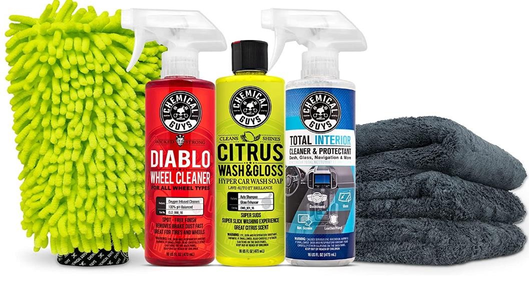 Chemical Guys HOL357 Clean & Shine Car Wash Starter Kit - Safe for Cars, Trucks, Motorcycles, SUVs, Jeeps, RVs & More (7 Piece Set, Including 3 16 oz. Car Detailing Chemicals)