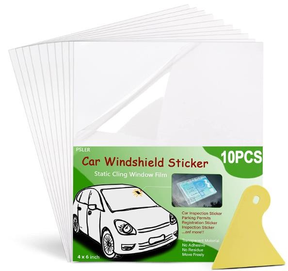 PSLER Car Windshield Sticker, Windshield Applicator, Clear Window Cling Car Inspection Sticker Holder Static Cling Window Film for Cars 10PCS 4 x 6 inch Static Cling Vinyl for Pass Holder