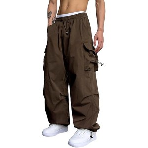ZAFUL Flat Pocket Parachute Pants for Men Causal Baggy Cargo Pants Unisex Street Y2K Pants Drawstring Trousers
