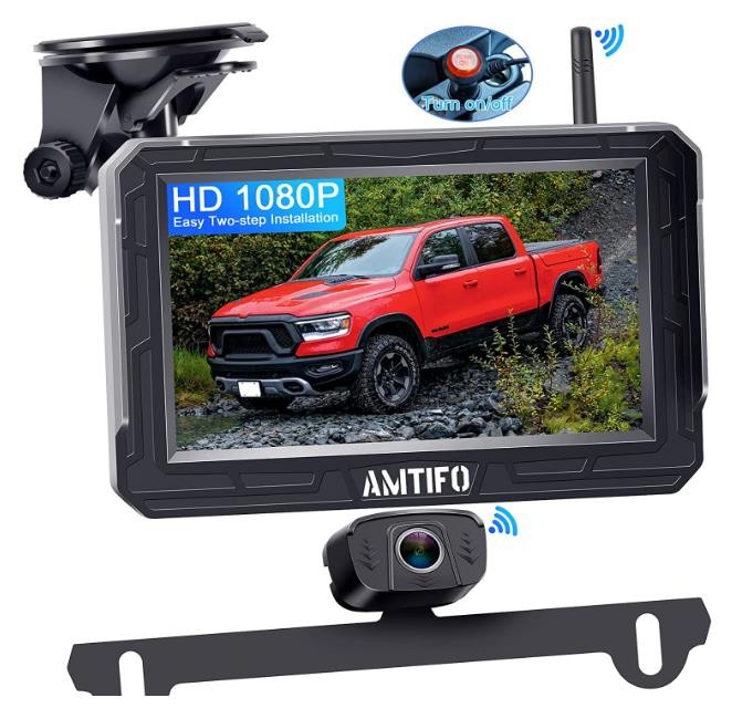 Wireless Backup Camera HD 1080P Car Truck Bluetooth Rear View 4.3 Inch Monitor System License Plate Back Cam Super Night Vision Digital Stable Signal AMTIFO A18